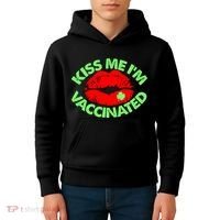 St Patrick's Day Kiss Me I'm Vaccinated Lipstick Shamrock Kids Hoodie thumb 4