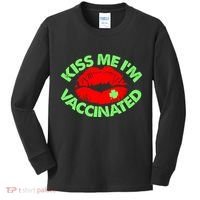 St Patrick's Day Kiss Me I'm Vaccinated Lipstick Shamrock Kids Long Sleeve Shirt thumb 0