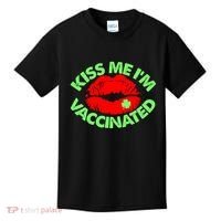 St Patrick's Day Kiss Me I'm Vaccinated Lipstick Shamrock Kids T-Shirt thumb 0
