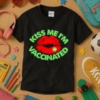 St Patrick's Day Kiss Me I'm Vaccinated Lipstick Shamrock Kids T-Shirt thumb 3