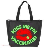 St Patrick's Day Kiss Me I'm Vaccinated Lipstick Shamrock Tote Bag thumb 0
