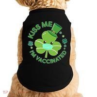 St Patrick's Day Kiss Me I'm Vaccinated Shamrock Doggie Tank thumb 0