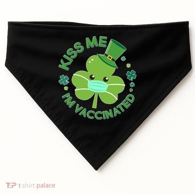 St Patrick's Day Kiss Me I'm Vaccinated Shamrock USA-Made Doggie Bandana