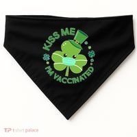 St Patrick's Day Kiss Me I'm Vaccinated Shamrock USA-Made Doggie Bandana thumb 0