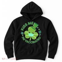 St Patrick's Day Kiss Me I'm Vaccinated Shamrock Hoodie thumb 0