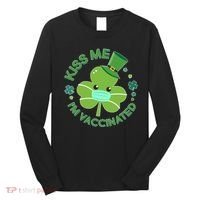 St Patrick's Day Kiss Me I'm Vaccinated Shamrock Long Sleeve Shirt thumb 0