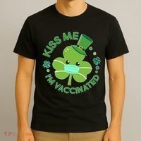 St Patrick's Day Kiss Me I'm Vaccinated Shamrock T-Shirt thumb 3
