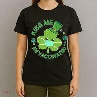 St Patrick's Day Kiss Me I'm Vaccinated Shamrock T-Shirt thumb 4