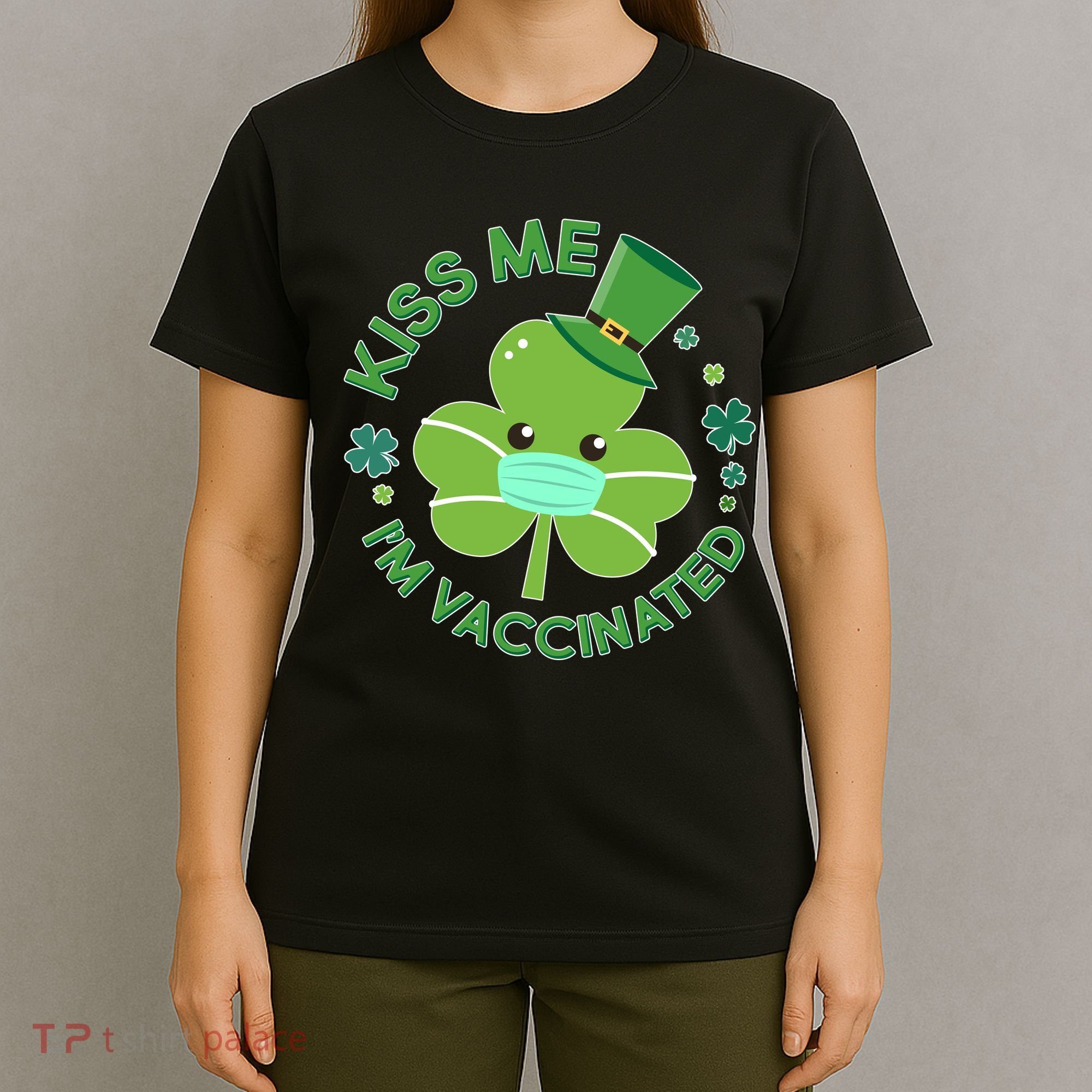 St Patrick's Day Kiss Me I'm Vaccinated Shamrock T-Shirt