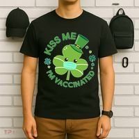 St Patrick's Day Kiss Me I'm Vaccinated Shamrock T-Shirt thumb 6