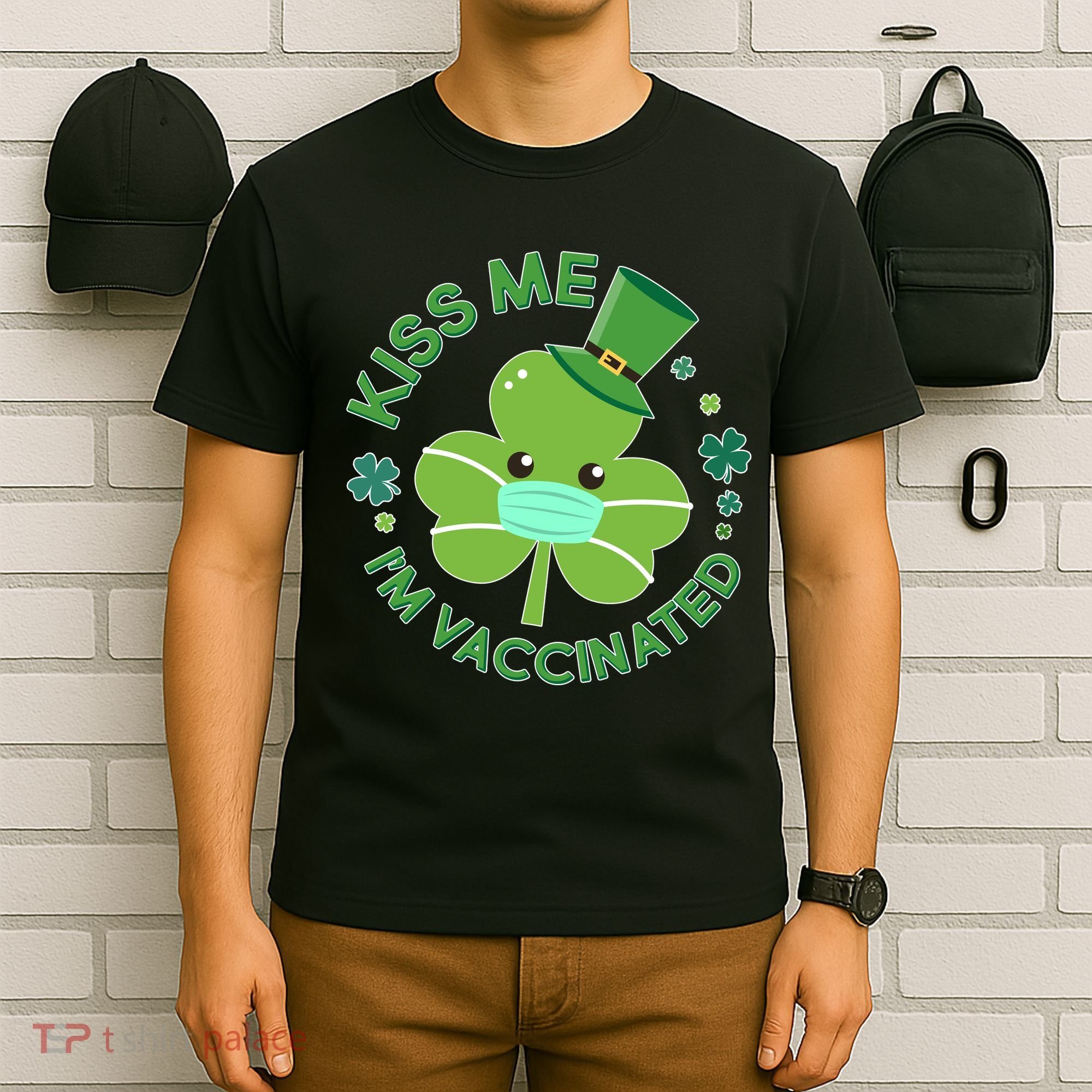 St Patrick's Day Kiss Me I'm Vaccinated Shamrock T-Shirt