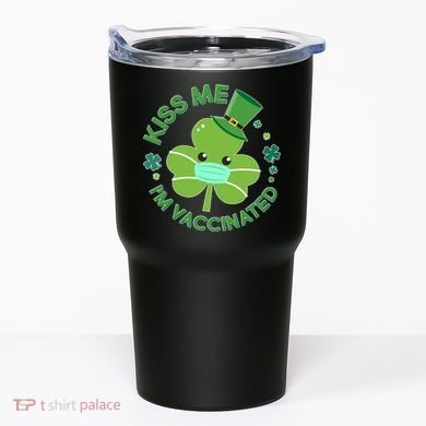 St Patrick's Day Kiss Me I'm Vaccinated Shamrock Tumbler