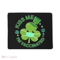 St Patrick's Day Kiss Me I'm Vaccinated Shamrock Mousepad thumb 0