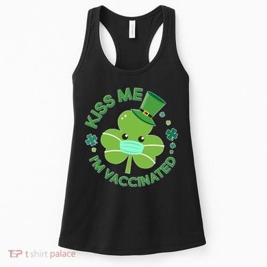 St Patrick's Day Kiss Me I'm Vaccinated Shamrock Women's Tank Top
