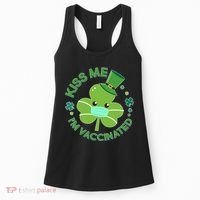 St Patrick's Day Kiss Me I'm Vaccinated Shamrock Women's Tank Top thumb 0