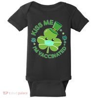 St Patrick's Day Kiss Me I'm Vaccinated Shamrock Baby Bodysuit thumb 0