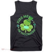 St Patrick's Day Kiss Me I'm Vaccinated Shamrock Tank Top thumb 0
