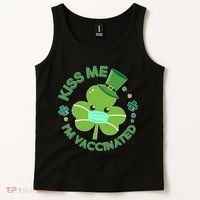 St Patrick's Day Kiss Me I'm Vaccinated Shamrock Tank Top thumb 2