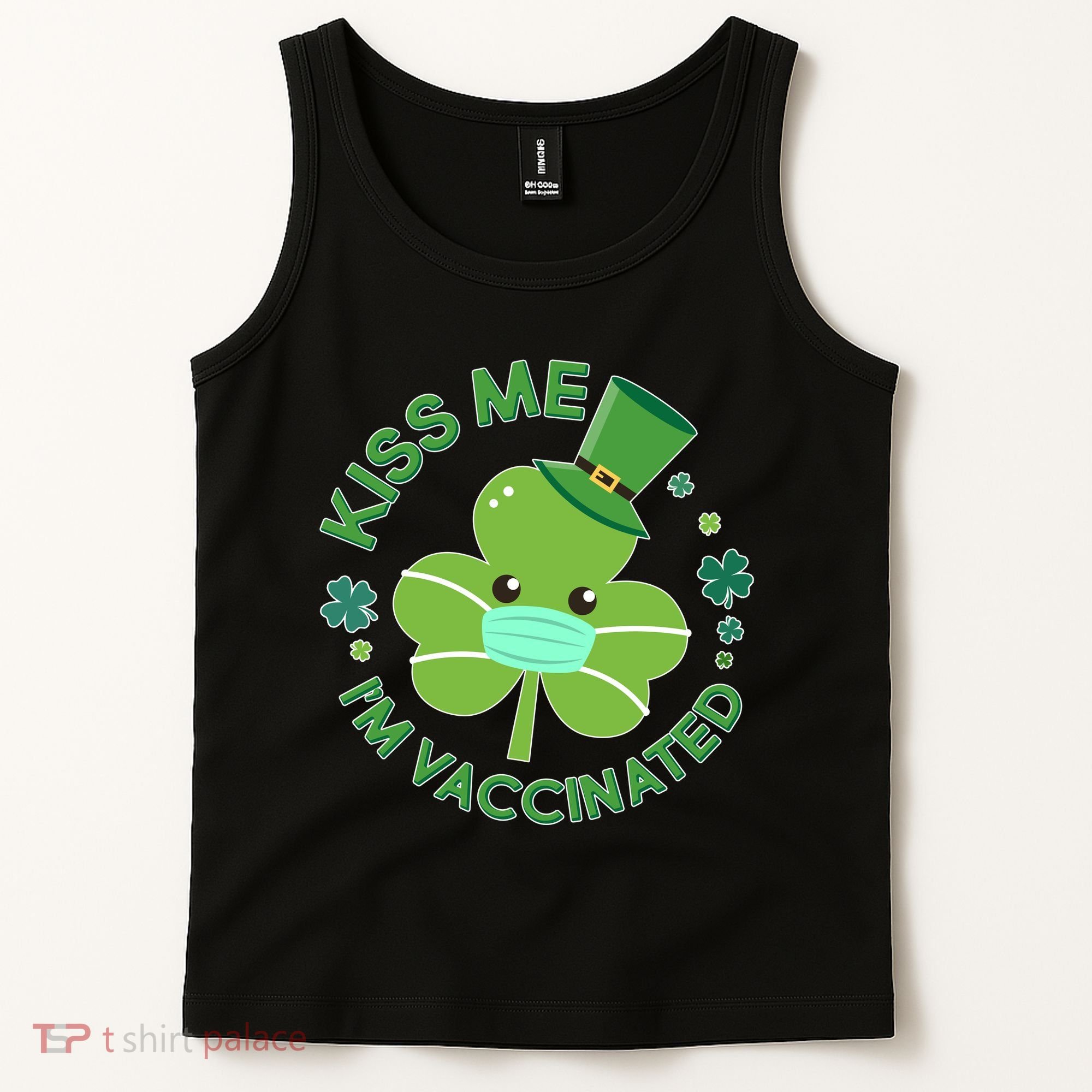St Patrick's Day Kiss Me I'm Vaccinated Shamrock Tank Top