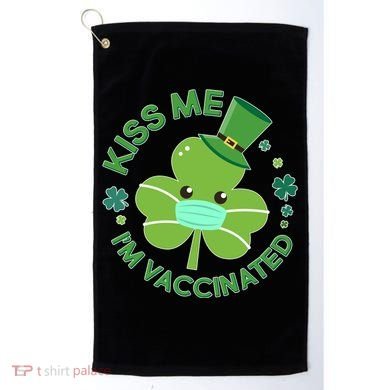 St Patrick's Day Kiss Me I'm Vaccinated Shamrock Golf Towel