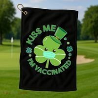 St Patrick's Day Kiss Me I'm Vaccinated Shamrock Golf Towel thumb 1