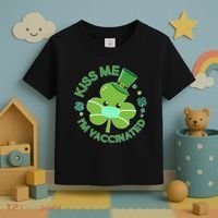 St Patrick's Day Kiss Me I'm Vaccinated Shamrock Toddler T-Shirt thumb 3