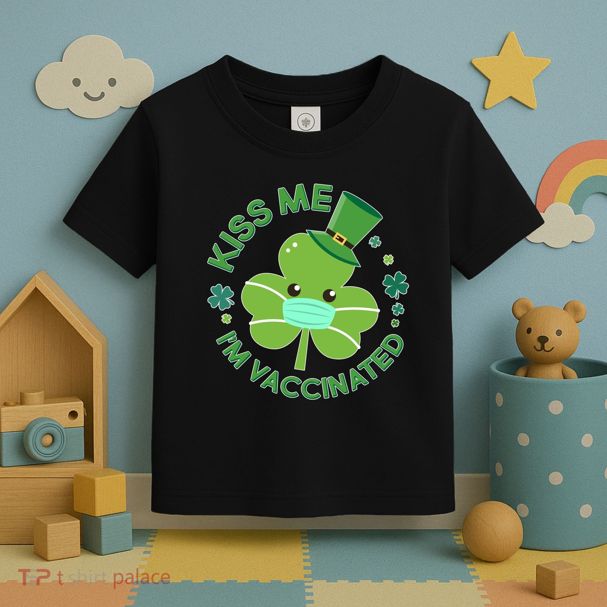 St Patrick's Day Kiss Me I'm Vaccinated Shamrock Toddler T-Shirt