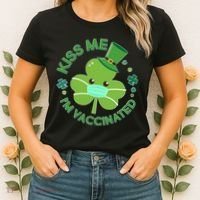 St Patrick's Day Kiss Me I'm Vaccinated Shamrock Women's T-Shirt thumb 2