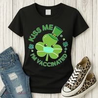 St Patrick's Day Kiss Me I'm Vaccinated Shamrock Women's T-Shirt thumb 3