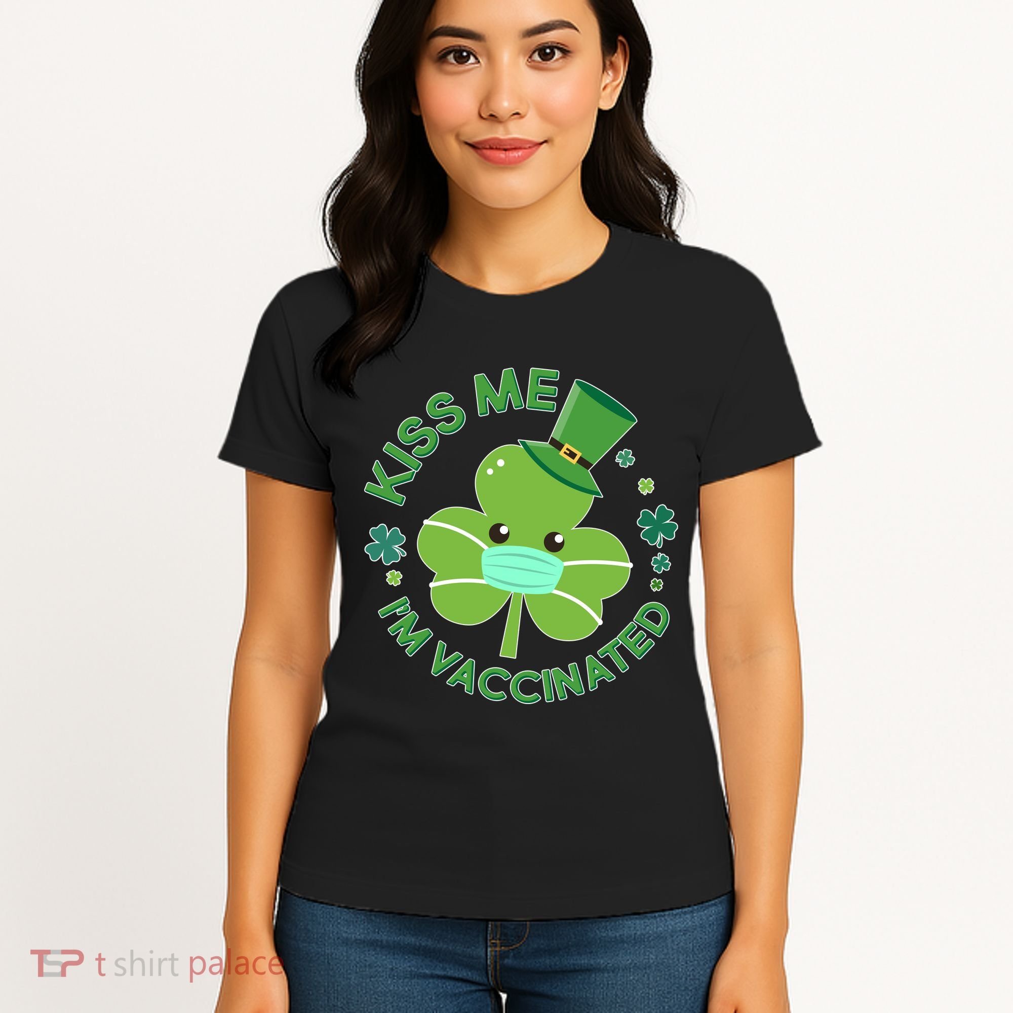 St Patrick's Day Kiss Me I'm Vaccinated Shamrock Women's T-Shirt