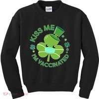 St Patrick's Day Kiss Me I'm Vaccinated Shamrock Kids Sweatshirt thumb 0