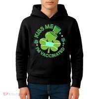 St Patrick's Day Kiss Me I'm Vaccinated Shamrock Kids Hoodie thumb 4