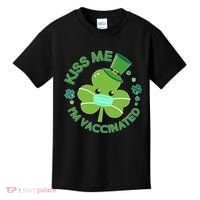 St Patrick's Day Kiss Me I'm Vaccinated Shamrock Kids T-Shirt thumb 0