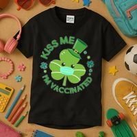 St Patrick's Day Kiss Me I'm Vaccinated Shamrock Kids T-Shirt thumb 3