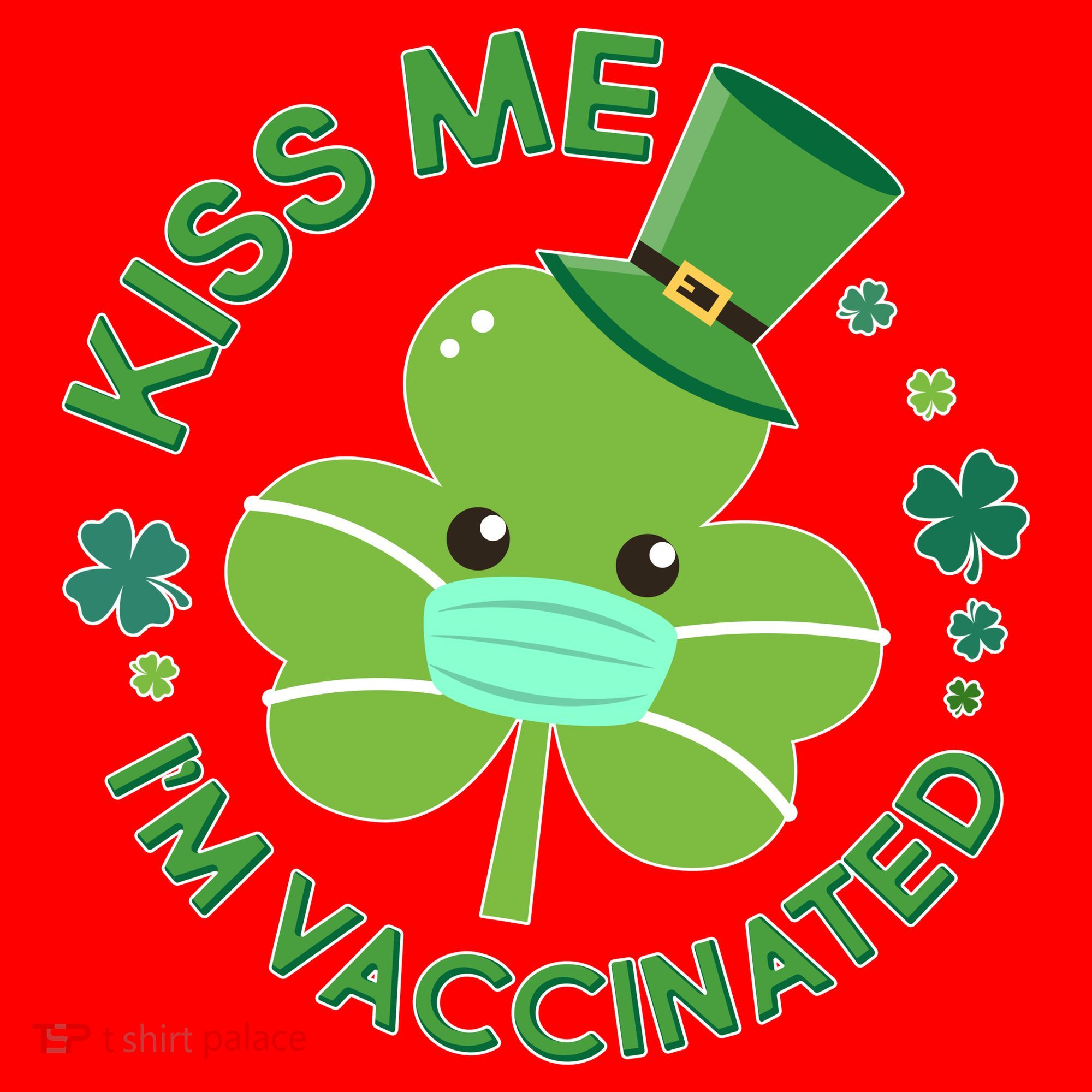 St Patrick's Day Kiss Me I'm Vaccinated Shamrock Santa Hat