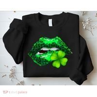 St Patrick's Day Leopard Print Lipstick Shamrock Sweatshirt thumb 2