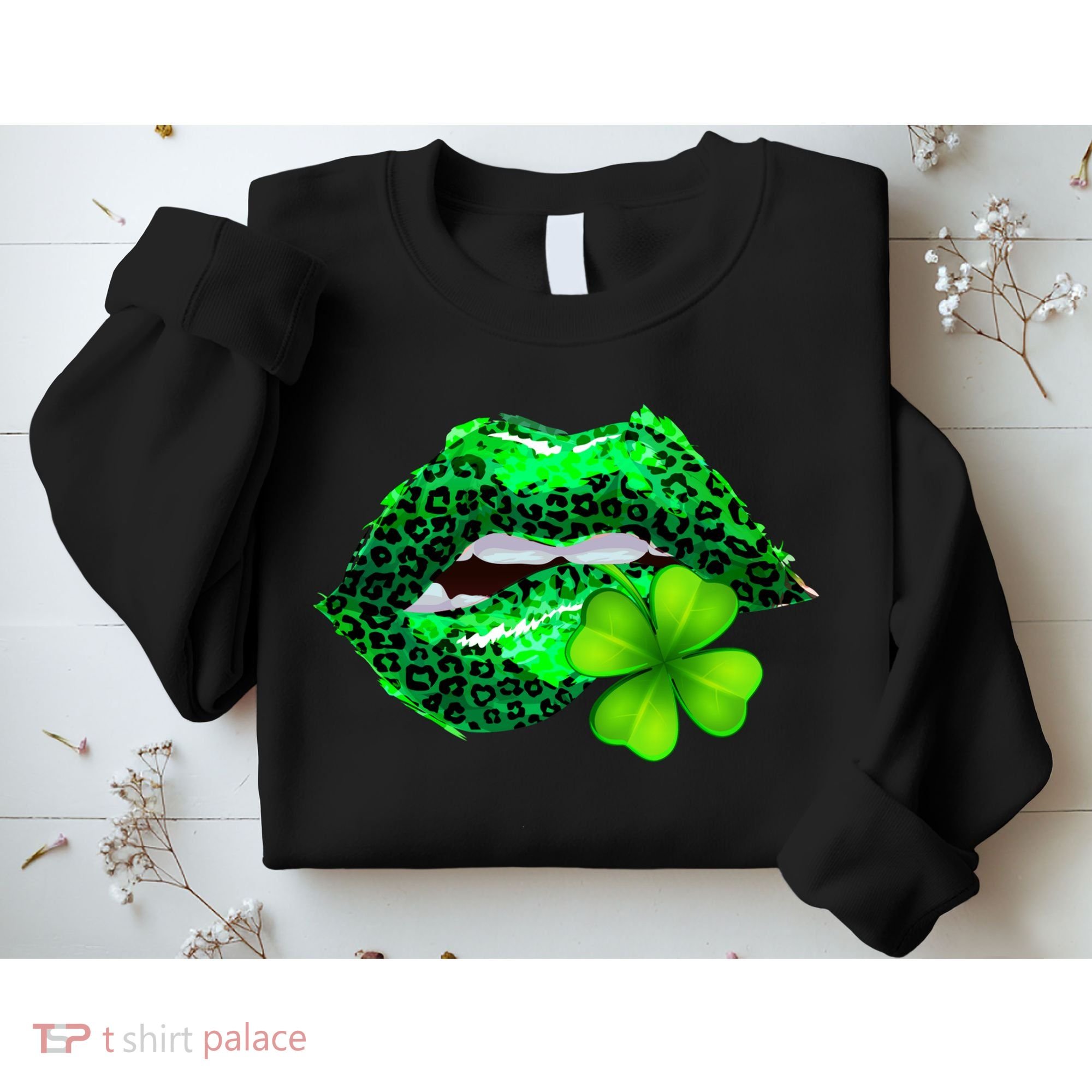 St Patrick's Day Leopard Print Lipstick Shamrock Sweatshirt