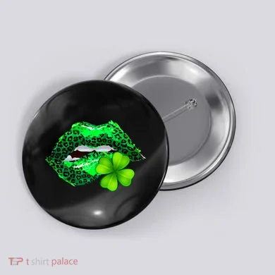 St Patrick's Day Leopard Print Lipstick Shamrock Button