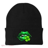 St Patrick's Day Leopard Print Lipstick Shamrock Beanie thumb 0