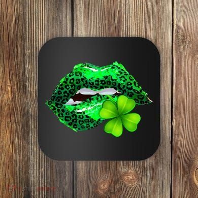 St Patrick's Day Leopard Print Lipstick Shamrock Coaster