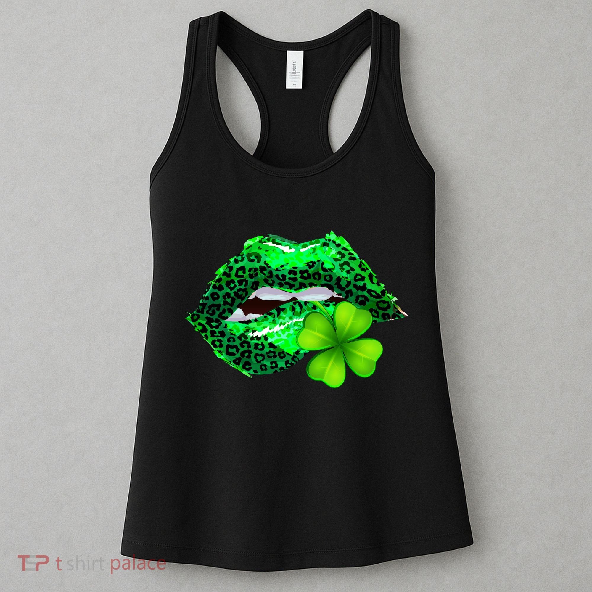St Patrick's Day Leopard Print Lipstick Shamrock Women's Tank Top