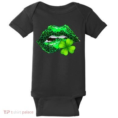 St Patrick's Day Leopard Print Lipstick Shamrock Baby Bodysuit