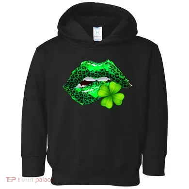St Patrick's Day Leopard Print Lipstick Shamrock Toddler Hoodie
