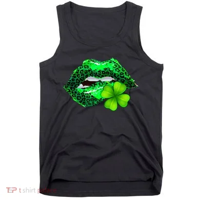 St Patrick's Day Leopard Print Lipstick Shamrock Tank Top