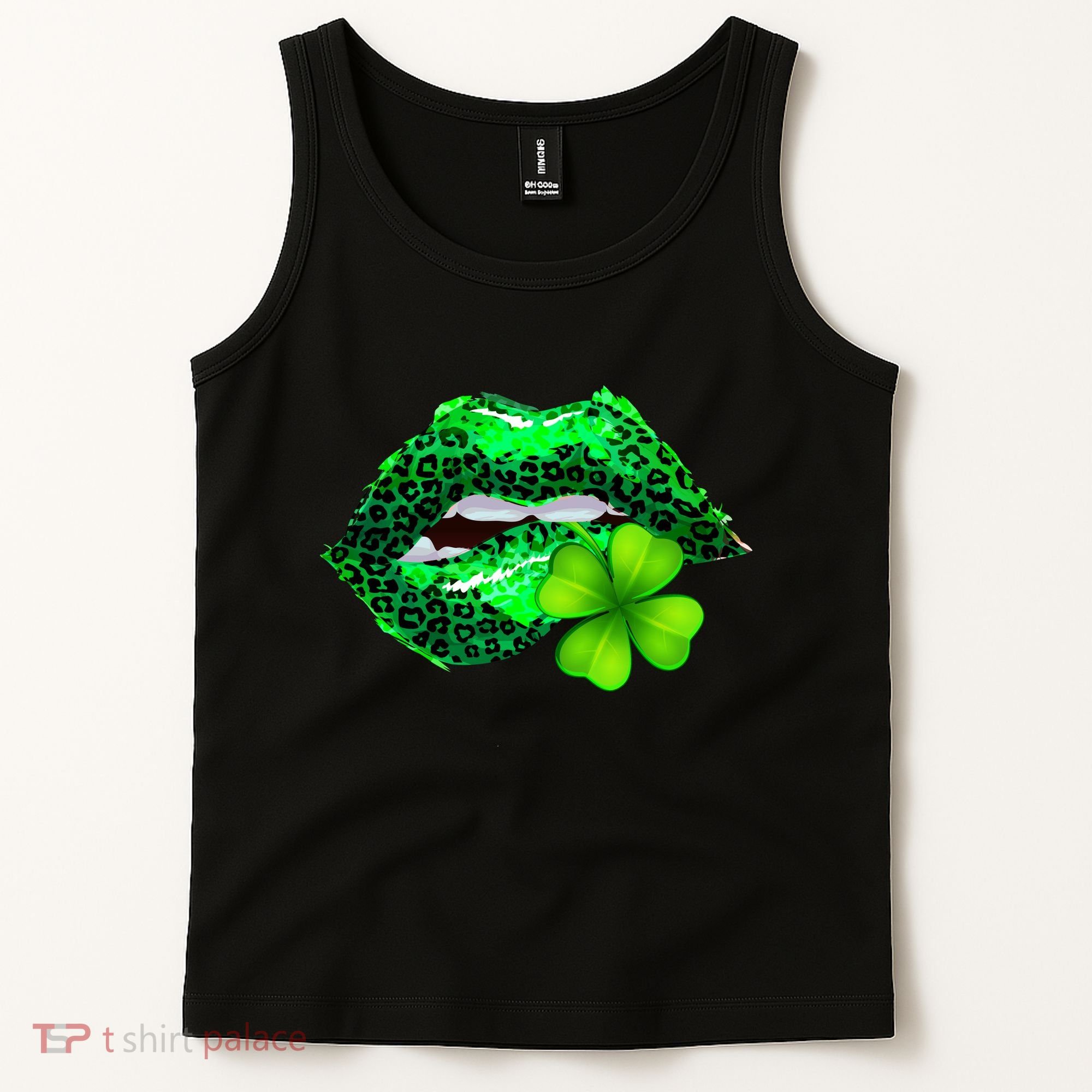 St Patrick's Day Leopard Print Lipstick Shamrock Tank Top