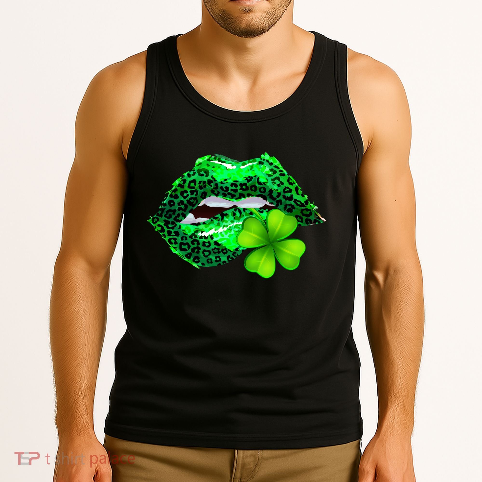 St Patrick's Day Leopard Print Lipstick Shamrock Tank Top
