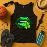 St Patrick's Day Leopard Print Lipstick Shamrock Tank Top thumb 4