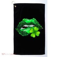 St Patrick's Day Leopard Print Lipstick Shamrock Golf Towel thumb 0