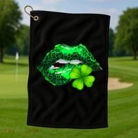 St Patrick's Day Leopard Print Lipstick Shamrock Golf Towel thumb 1