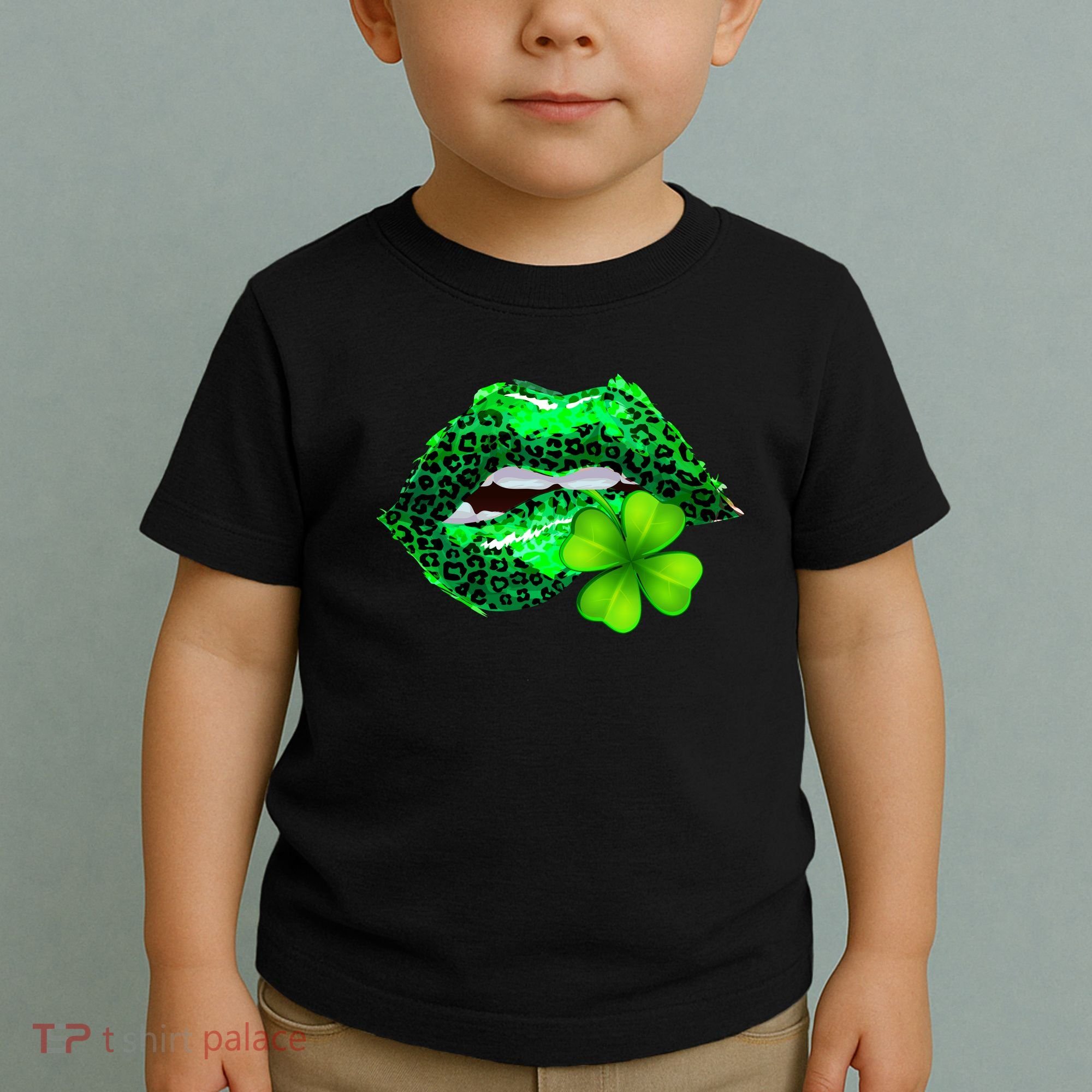 St Patrick's Day Leopard Print Lipstick Shamrock Toddler T-Shirt